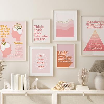 Mental Health Prints Therapist Office Wall Decor Counselor Psychologist Quote Canvas Painting Pink Style Poster Home Art Picture