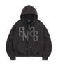 Easy No Easy Washed Leather Patch Zip-Up Hoodie - Black
