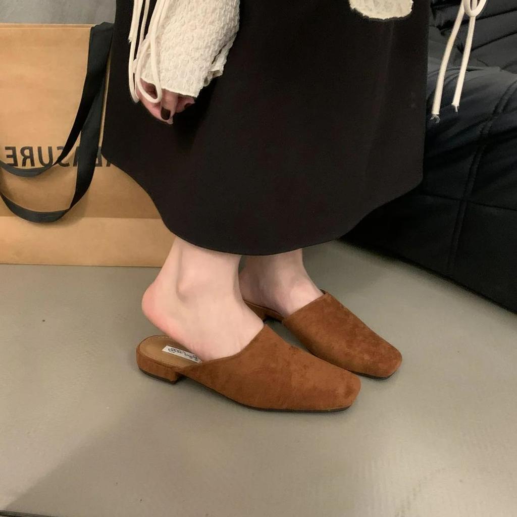 Fashion Bailamos 2025 Women Flat Shoes Fashion Round Toe Slip On Mules Shoes Soft Flat Heel Outdoor Casual Dress Sandal Shoes