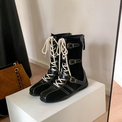 Stivali da Boxe Retro da Donna in Vera Pelle - Stile Wu Xuanyi, Autunno 2025, Design Britannico Martin, Suola Spessa Calzature da Allenamento Tedesche