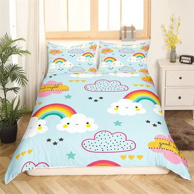 Copripiumino Cartoon Arcobaleno Re Regina Set Letto Nuvole Colorate Bambini Ragazze Amore Cuore Copripiumino Poliestere Copripiumino