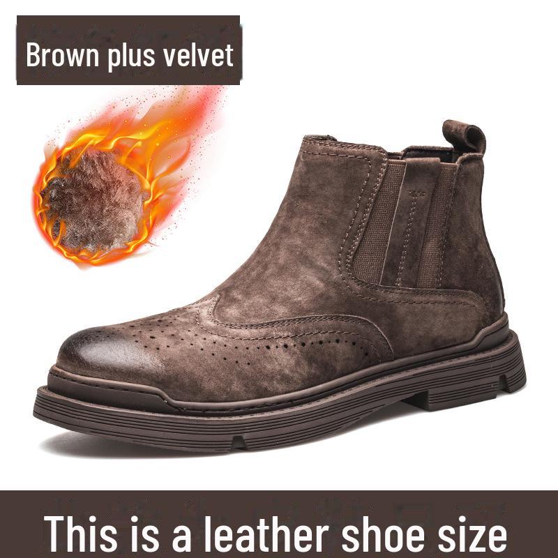 

Чоловічі черевики челсі з натуральної шкіри з низьким халявою - Зимові теплі на оксамитовій підкладці, Британський стиль, тренд 40