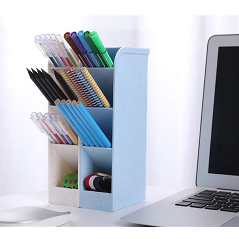Office Shelves Wheat Straw Four Compartments Multifunctional Storage Box Kitchen Desk Pen Holder