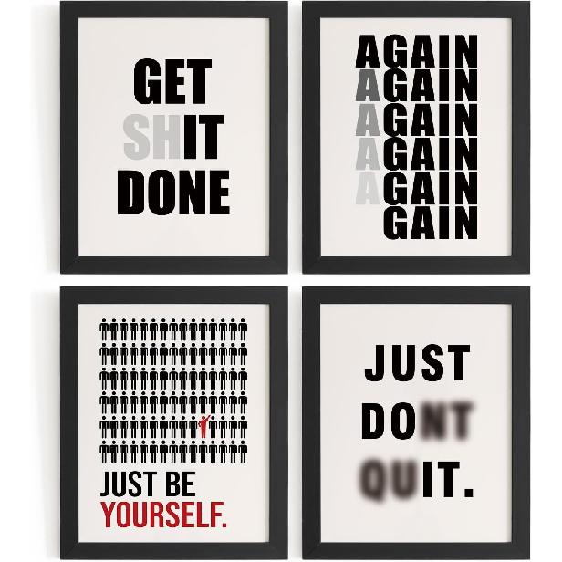 DSHFG Motivational pirational Office Wall Art Decor Prints Set of 4, Black Motivational Wall Decor Trendy Retro Posters for Office Home Decor, 8x10