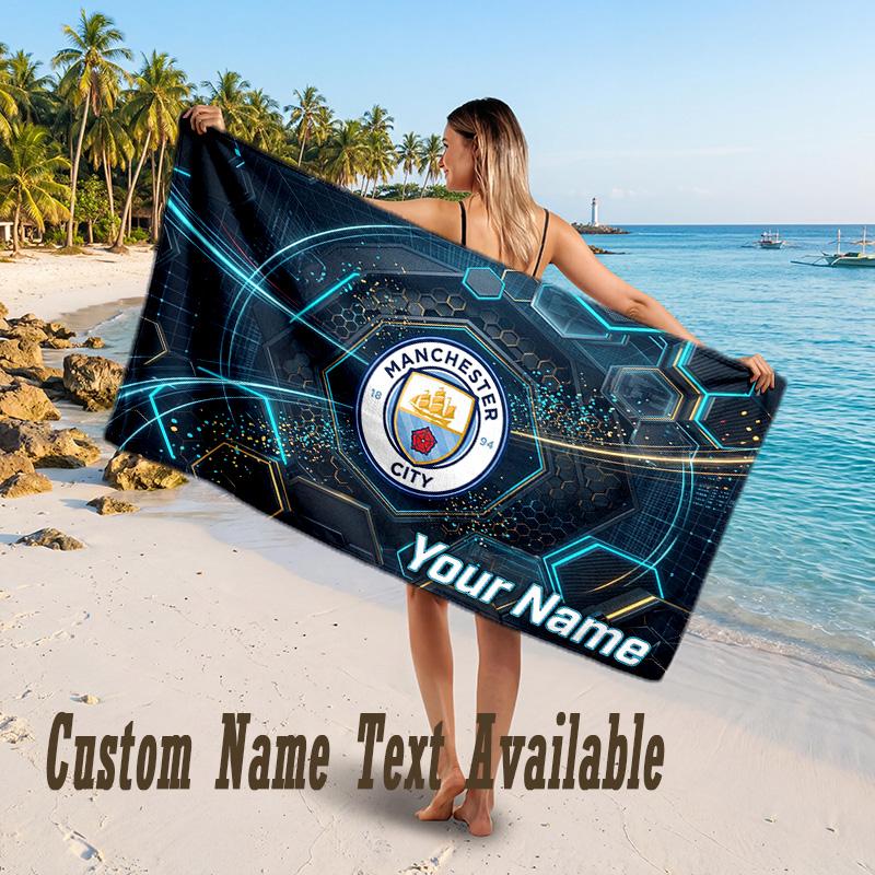 Manchester City Design Strandtuch Mit individuellem Text Großes Handtuch für den Strandurlaub