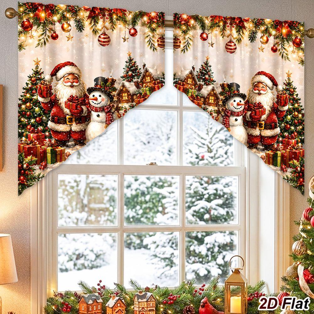 Polyester Short Curtains Cartoon Santa Snowman Triangle Curtains Christmas Party