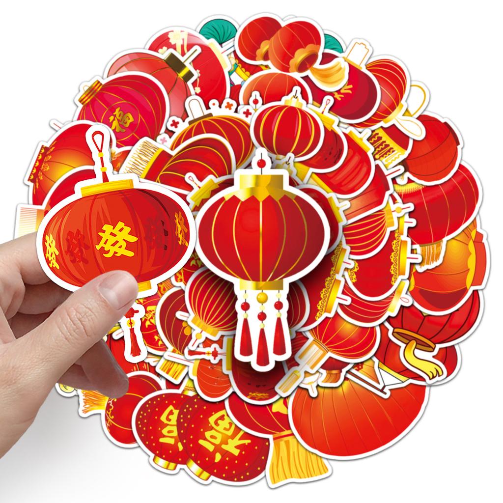 50 Red Lanterns, National Tide Stickers, Creative Chinese Style, New Year Spring Festival Decorative Stationery, Mobile Phone Case, Adhesive Stickers.