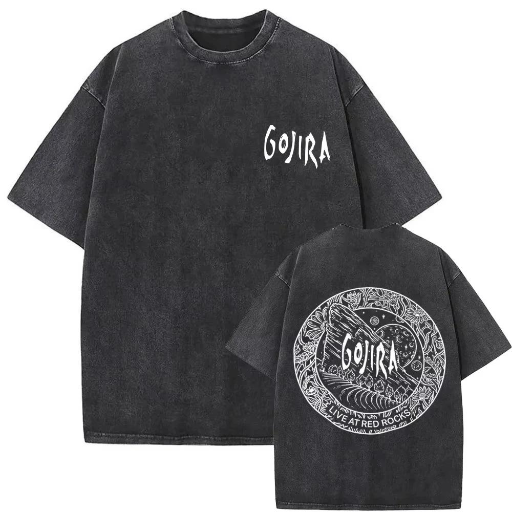 Gojira Szkielet Medytacja Vintage Acid Wash Dwustronny Graficzny Czarny T-shirt Oversize | Streetwear Merch Koszulka dla Fana Zespołu Progressive Metal