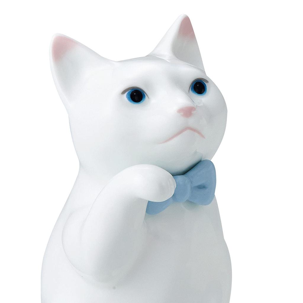 Noritake pair set of approximately 12cm tall and white bone Maneki-neko (beckoning cat) figurine, 2, 6.5cm wide, china, P45556/AC4578