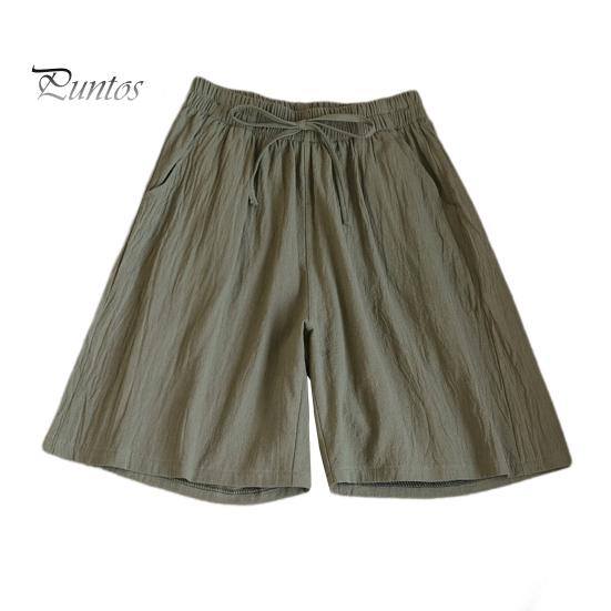 Women Summer Casual Shorts Elastic Waist Drawstring Pockets Shorts Solid Color Wide Leg Loose Short Pants Streetwear