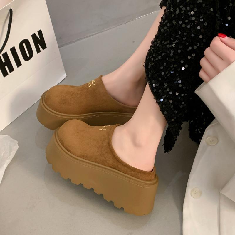 Thick-soled heightening women's spring muffin bag head women's shoes new small big head half slippers outer wear