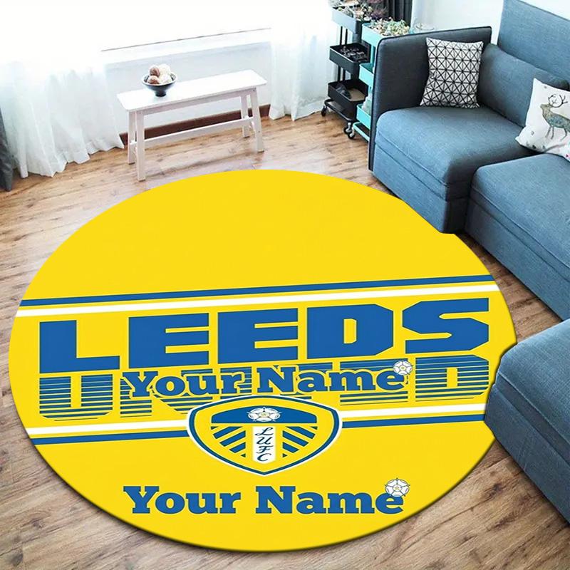 Leeds Crest Custom Name Round Area Rug Carpet Rug For Living Room Bedroom Sofa Playroom Decor Nonslip Floor Mat