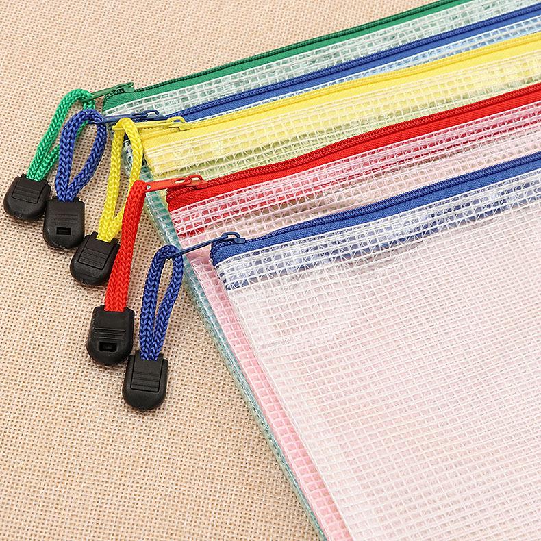 PVC Thickened Mesh Zipper File Bag with Printed Logo
