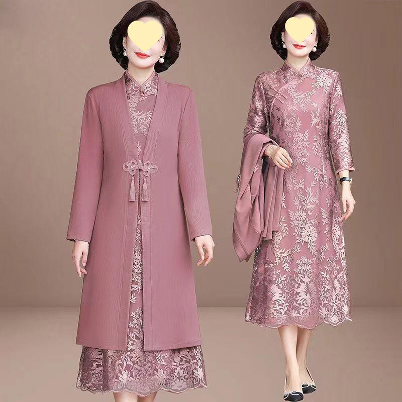 

Набір сукні для осіннього весільного банкету мами: Елегантний костюм-двійка 2025 для жінок середнього та похилого віку XL for up to 105 kg