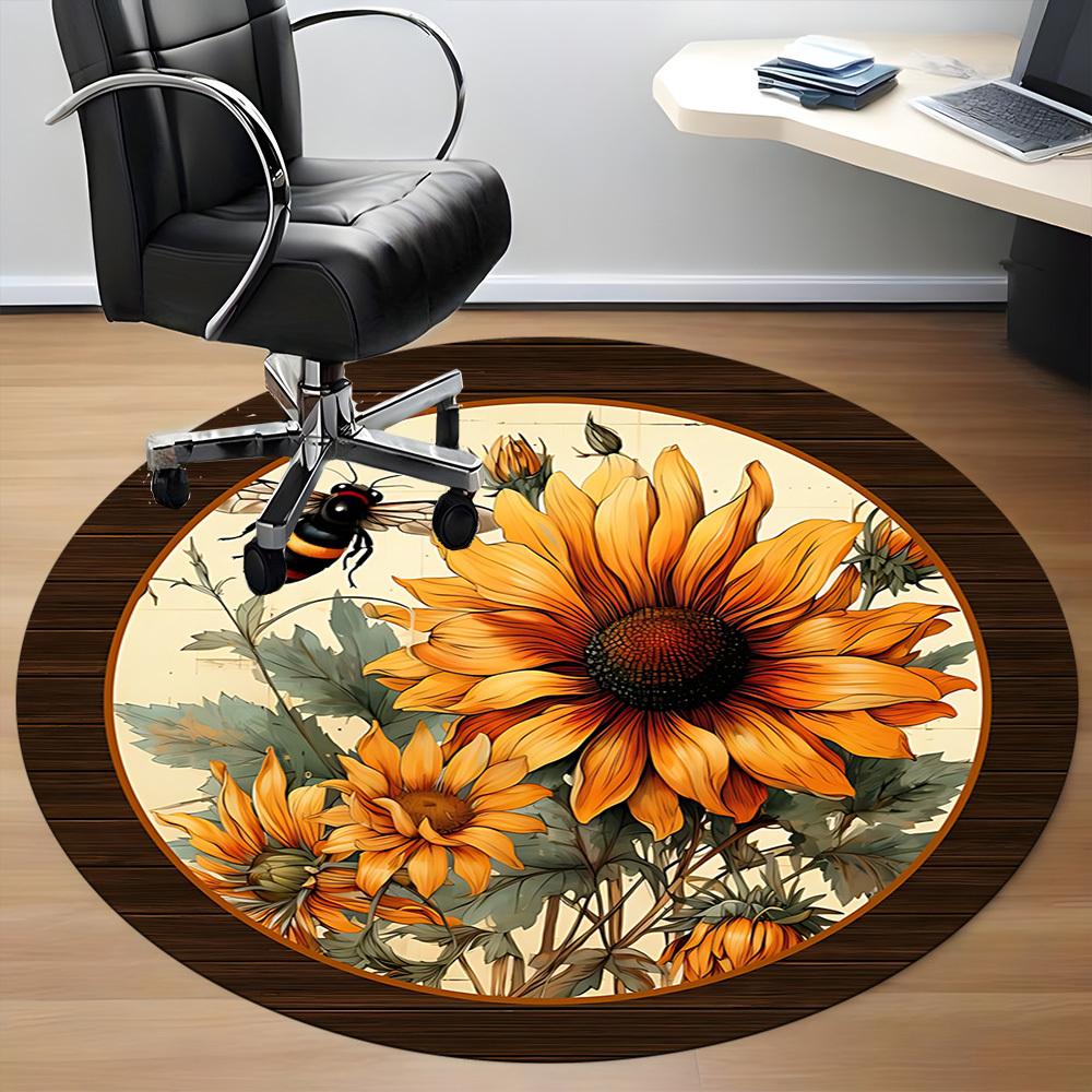 1pc Sunflower Bouquet Chair Carpet for Office Non-Slip,  Machine Washable Rug for Office, Room - Polyester, Machine Made yy251029209