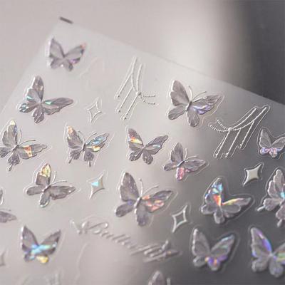 Colorful Butterfly Nail Sticker Shine Relief Enhancement Adhesive Nail Decoration Salon Diy Stereoscopic