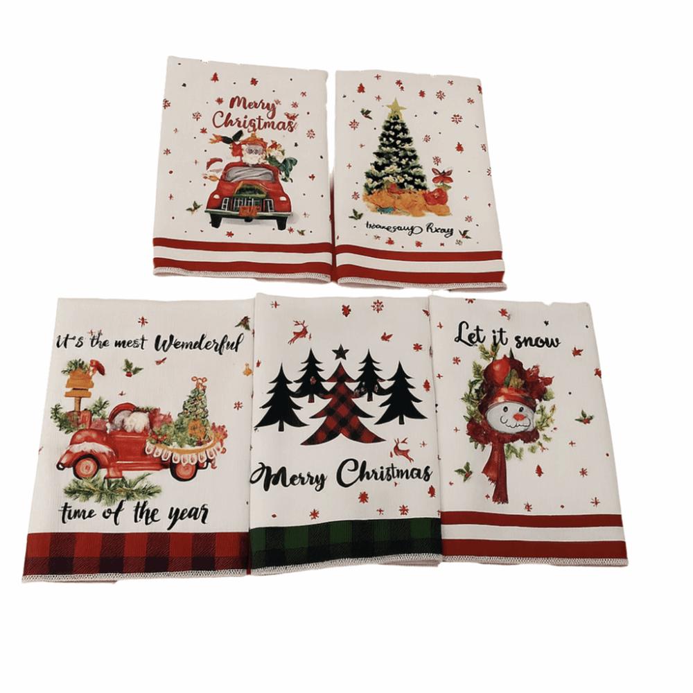5Pcs Ultra Soft Christmas Dishcloth Towel Quick-drying Reusable Christmas Hand Towel Microfiber Christmas Kitchen Dishcloth