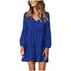 Fashion Women Long Sleeve V-Neck Draped Knee-Length Dress