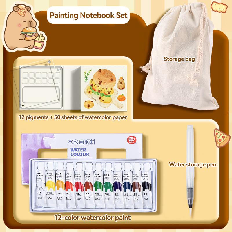 Portable 12/24 Colors Watercolor Painting Notebook Pigment Palettle Set Artist Watercolor Paint Palette Sketchbook Art Supplies