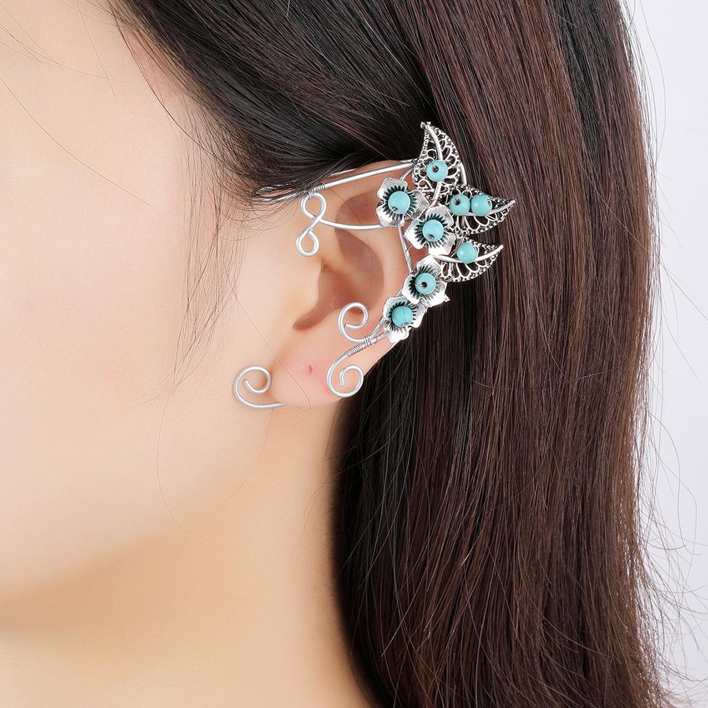 Earrings Retro Earless Flower Ear Bone Clip Rose Branch Elf Fringed Ear Hanging Ear Clip