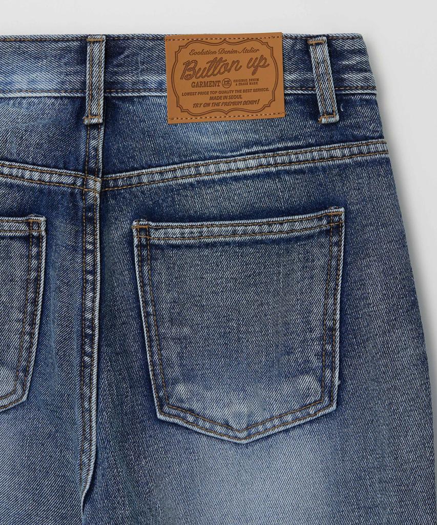 Pantalons en Jean Semi-Évasés Lavés Vintage à Boutons (Bleu)