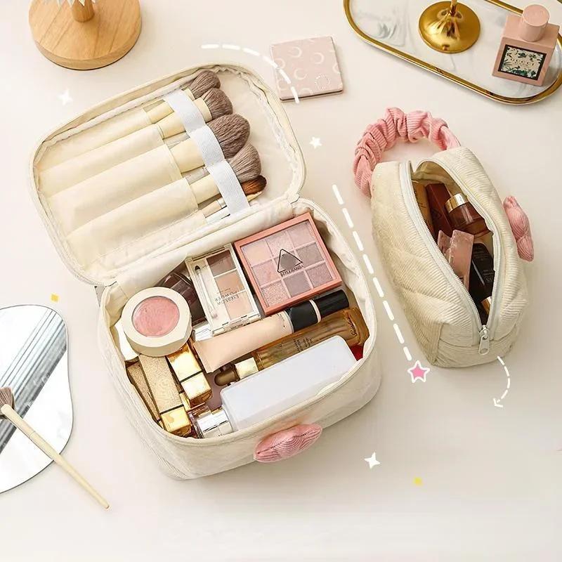 Zaawansowana kosmetyczka z sztruksu, urocza mała damska torba do przechowywania, przenośna kosmetyczka o dużej pojemności, przenośne kosmetyczki