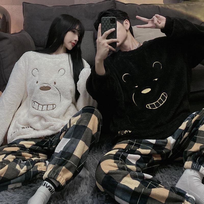 

Пижама унисекс из кораллового флиса 2021 года: Домашняя одежда из бархата осень/зима для пар и студентов Male L (100-120 lbs)