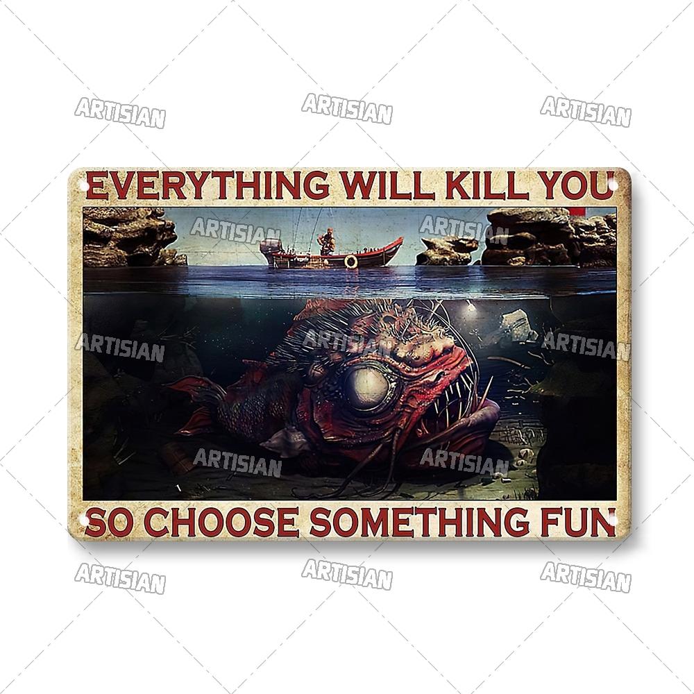 Artisian Fishing Metal Sign Sport Tin Plaque Lure Bait Decorative Poster Wall Decor Garage Bar Pub Club Hotel Cafe Kitchen Home