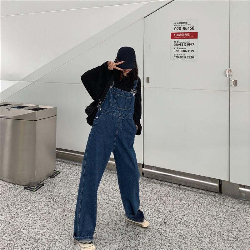 Women's Summer Jumpsuit High Waist Wide Leg Pants, Korean Version Loose Cool  Spring and Autumn Denim Overalls Retro Thin Suspender Jumpsuit Pants
