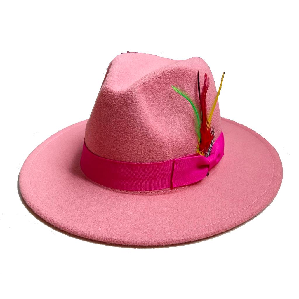 Skórzany Różowy Kapelusz Fedora z Szerokim Rondem Jazzowy Kapelusz Jesień/Zima Klasyczny Elegancki Kapelusz Panama Kapelusz Dżentelmena Sombrero