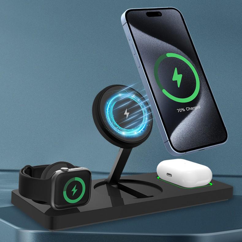 QI2.0 15W Foldable 3-in-1 Magnetic Wireless Charger for iPhone, Apple Watch, and Earbuds