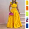 Damen Locker Sitzendes Zweiteiliges Passendes Set Ärmelloses Rüschen Crop Top Elastischer Hoher Bund Stufenrock Maxirock Anzug