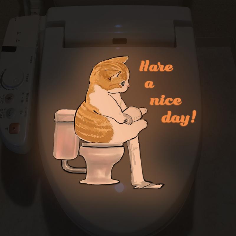 Badezimmer Leuchtende Katze Hockende Toilette Englischer Slogan Toilettenaufkleber Selbstklebend Verschönern Heimdekoration