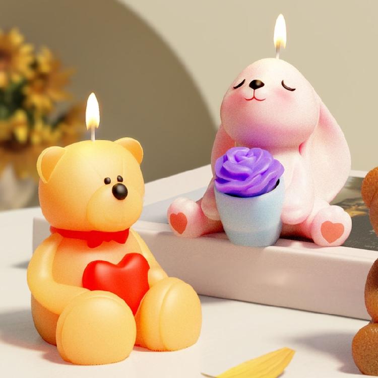 Rabbits Bear Animal Silicone Molds for Epoxy Resin Making Candle Soap Gypsum Decoration Chocolate Fondant Silicone Molds