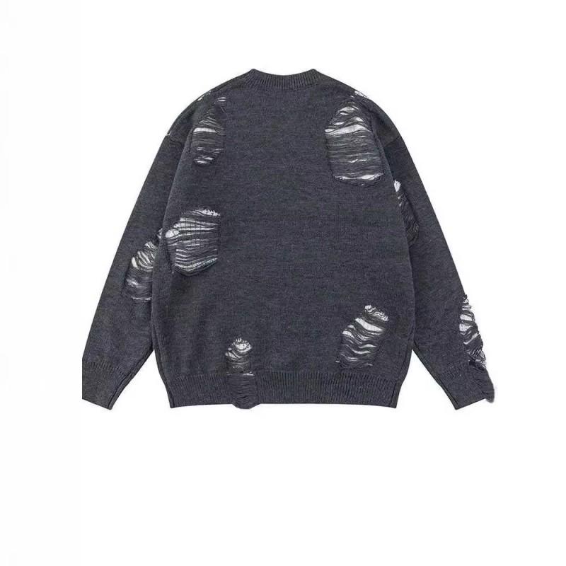 Streetwear Ripped Crewneck Sweater Unisex Loose Fit Hip Hop Knit Top Fall