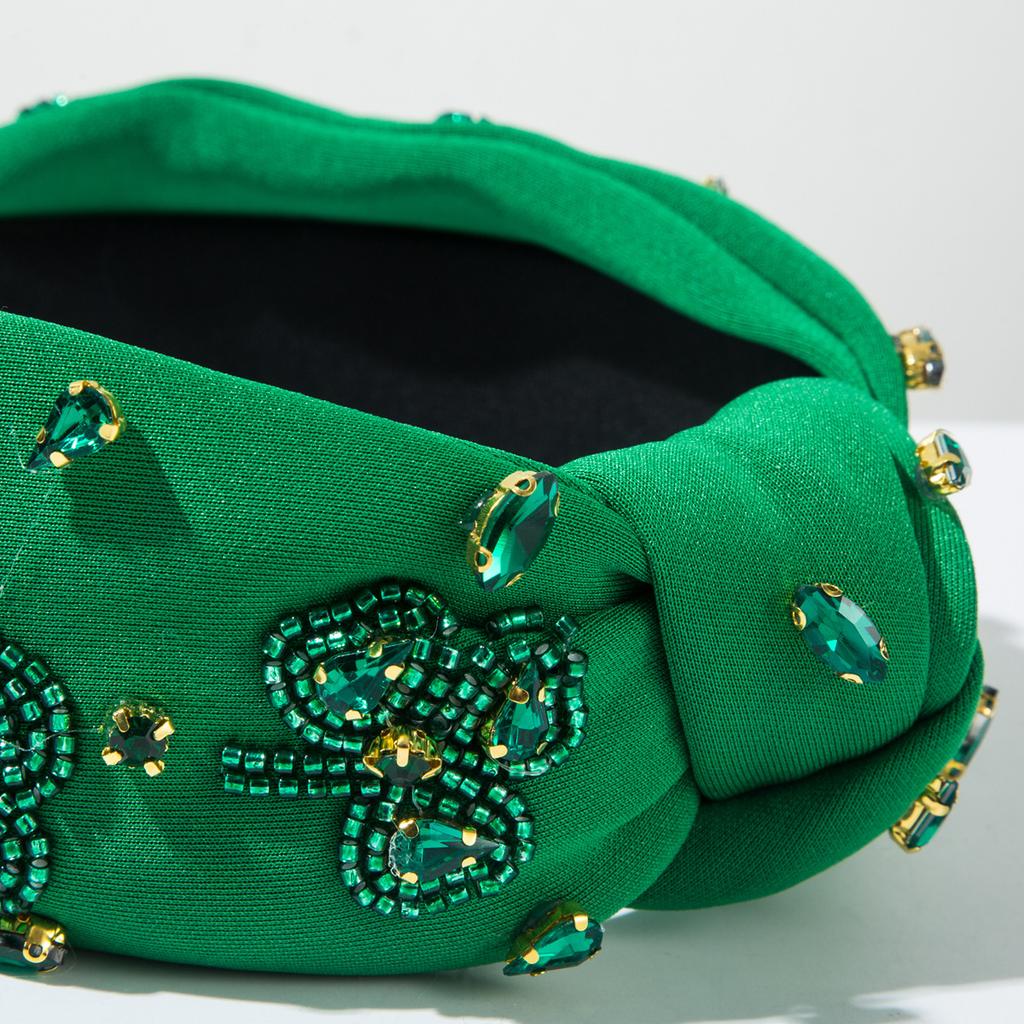 St. Palitek Festliches Diamant Grün Stirnband Damenmode Handgenähte Reisperlen Klee Irische Festliche Haaraccessoires