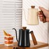 Camping Gooseneck Kettle Stainless Steel Pour Over Kettle with Thermometer & Wooden Handle, Portable Coffee Pot for Outdoor