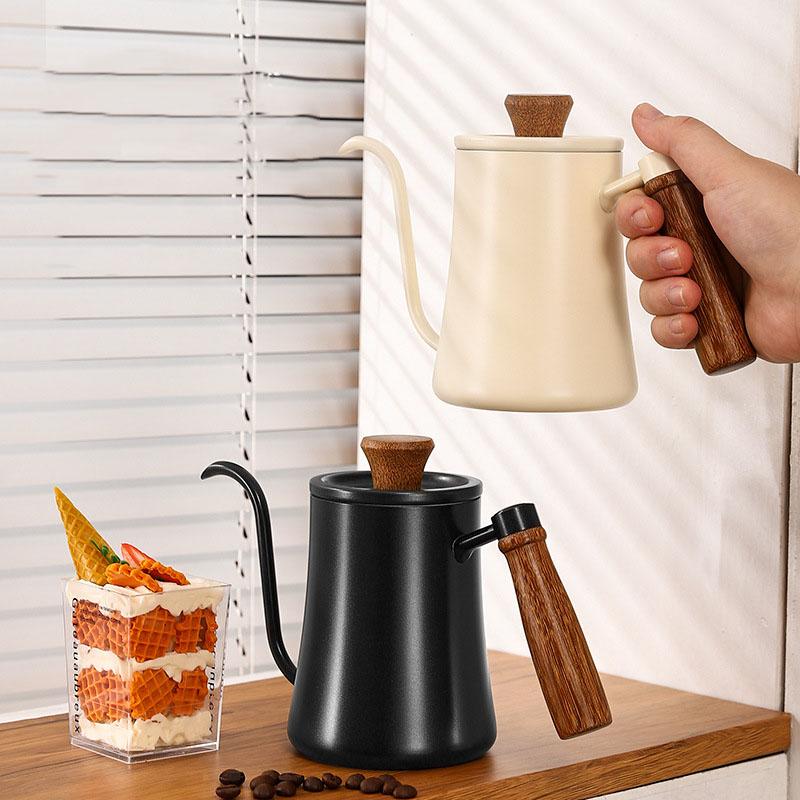 Camping Gooseneck Kettle Stainless Steel Pour Over Kettle with Thermometer & Wooden Handle, Portable Coffee Pot for Outdoor