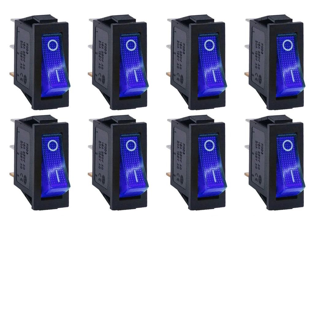 8Pcs AC 250V/15A, 125V/20A Illuminated LED On/Off SPST 3 Pin 2 Position Mini Boat Rocker Toggle Switch Snap for Househould DIY