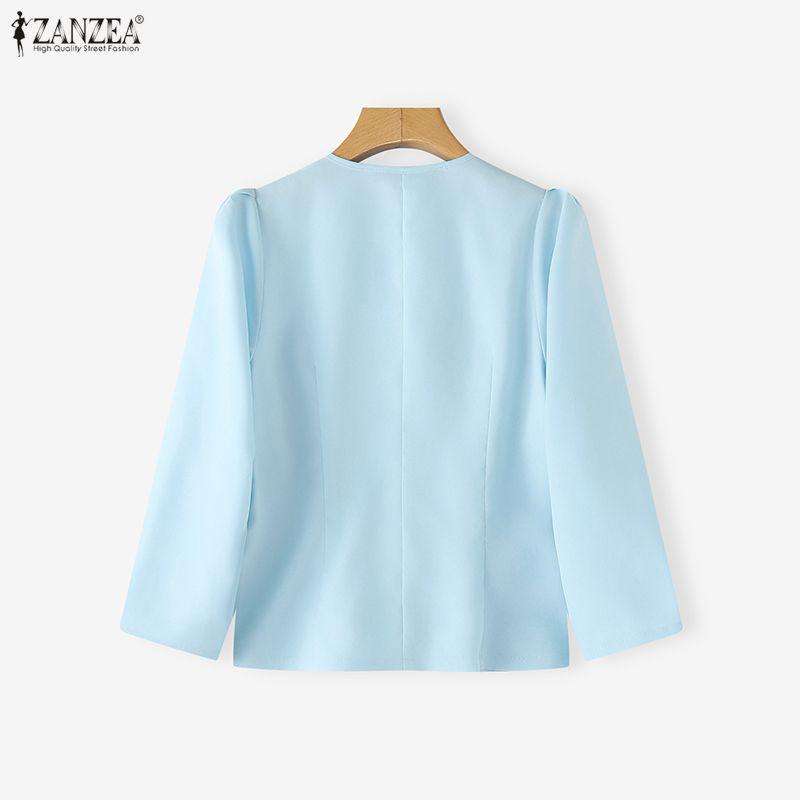 ZANZEA Women Casual V-Neck Solid Color 3/4 Sleeve Blouse