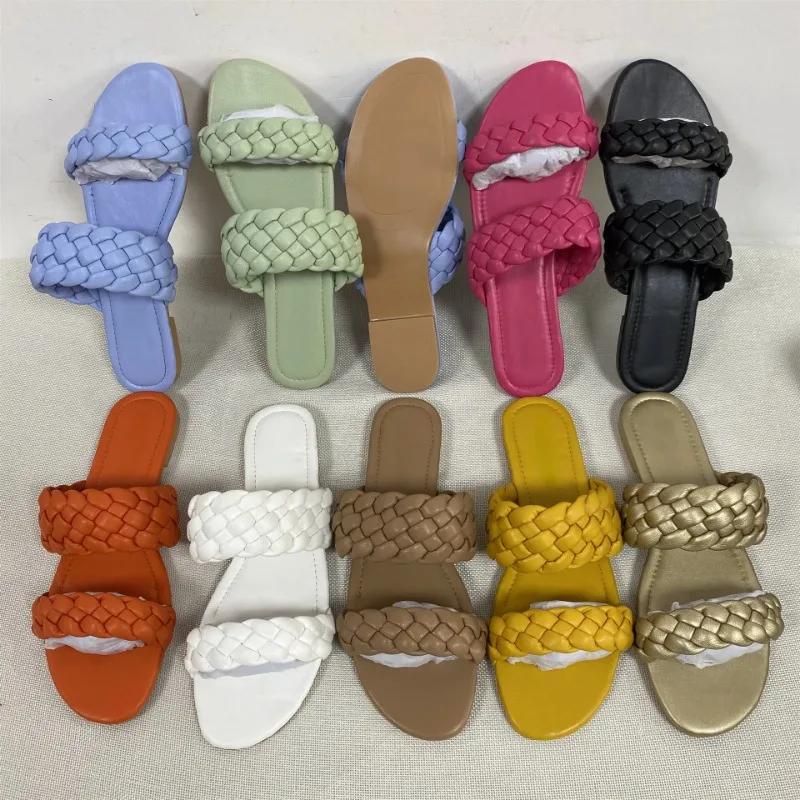 Fashion Summer Double Braid Modern Sandals Women 2025 New Flat Slides Leather Fashion Casual Slip on Woman Outdoor Beach Shoes