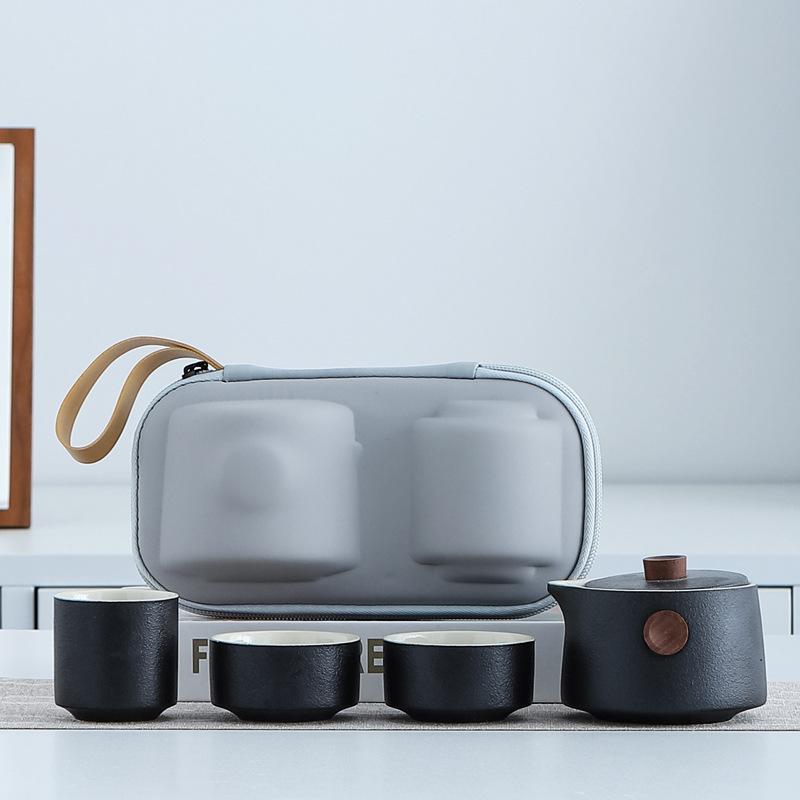 Kuaike Travel Tea Set, One Pot And Three Cups Of Anti-Scalding Ceramic Kung Fu Tea Set, Portable Travel Gift Customization