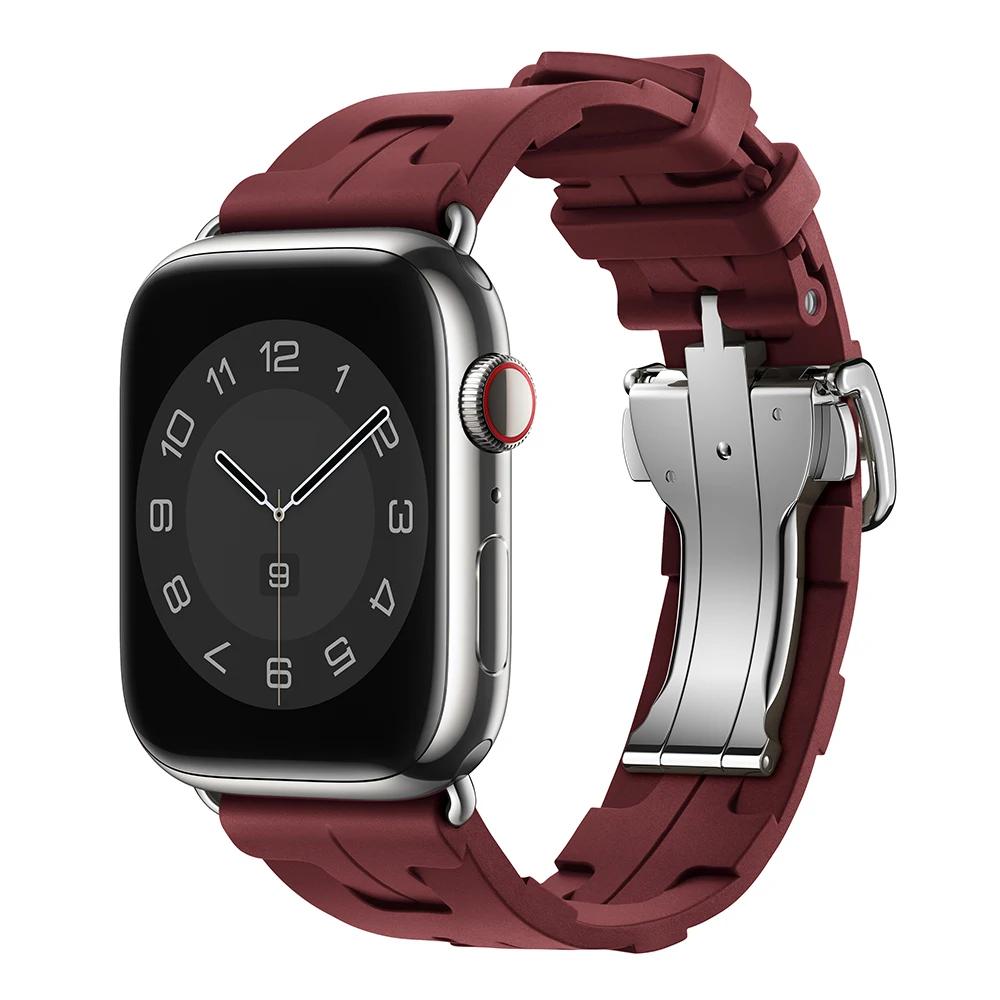 Kilim Single Tour Strap For Apple Watch Band 45mm 44mm 42mm 41mm 38mm Folding Buckle Silicone Bracelet iWatch Ultra 2 49mm