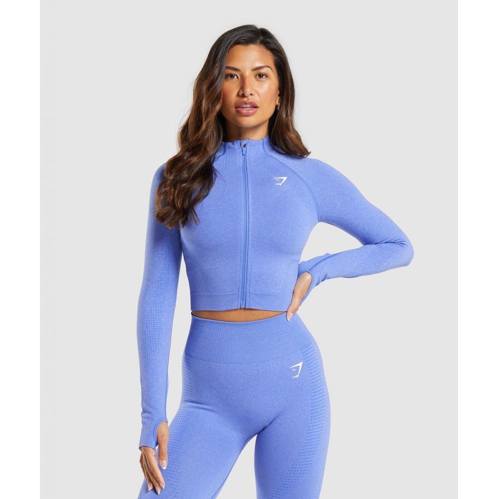 

GYMSHARK Vital Seamless Midi Zip Pullover Lift Blue Marl B5A9Q UCW6 XXS