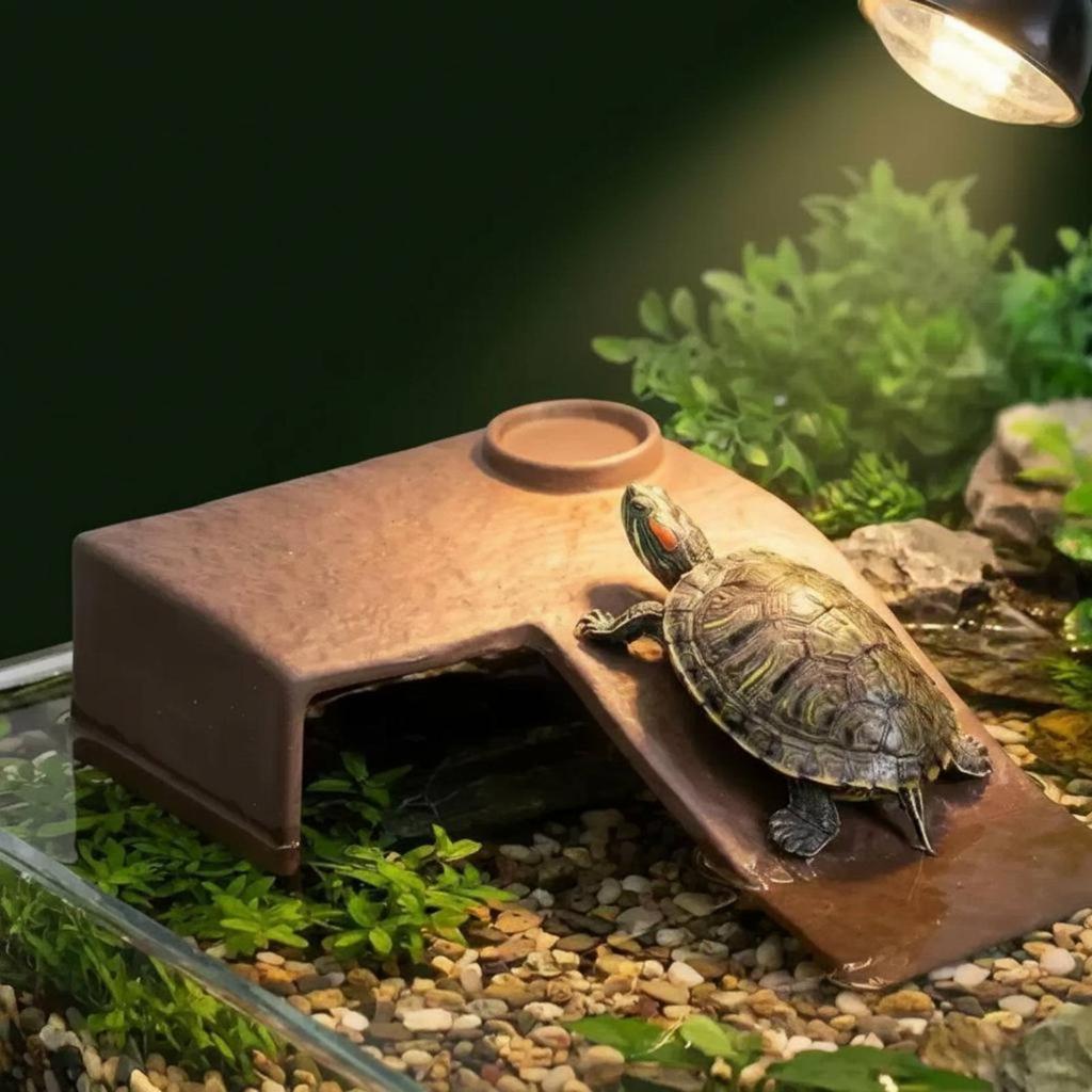 2 Pieces Turtle Basking Dock Easy Climbing Ceramic Turtle Ramp Amphibian Hide Cave Safe and Long-Lasting Pet Habitat Non