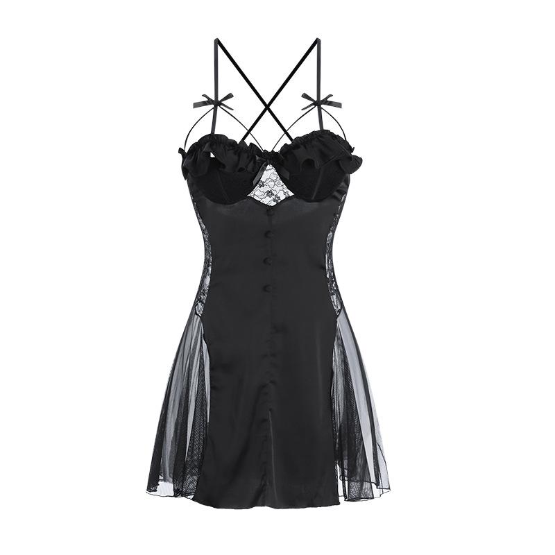 Women's Plus Size Push Up Padded Backless Cami Sleep Dress with Robe Lounge Set