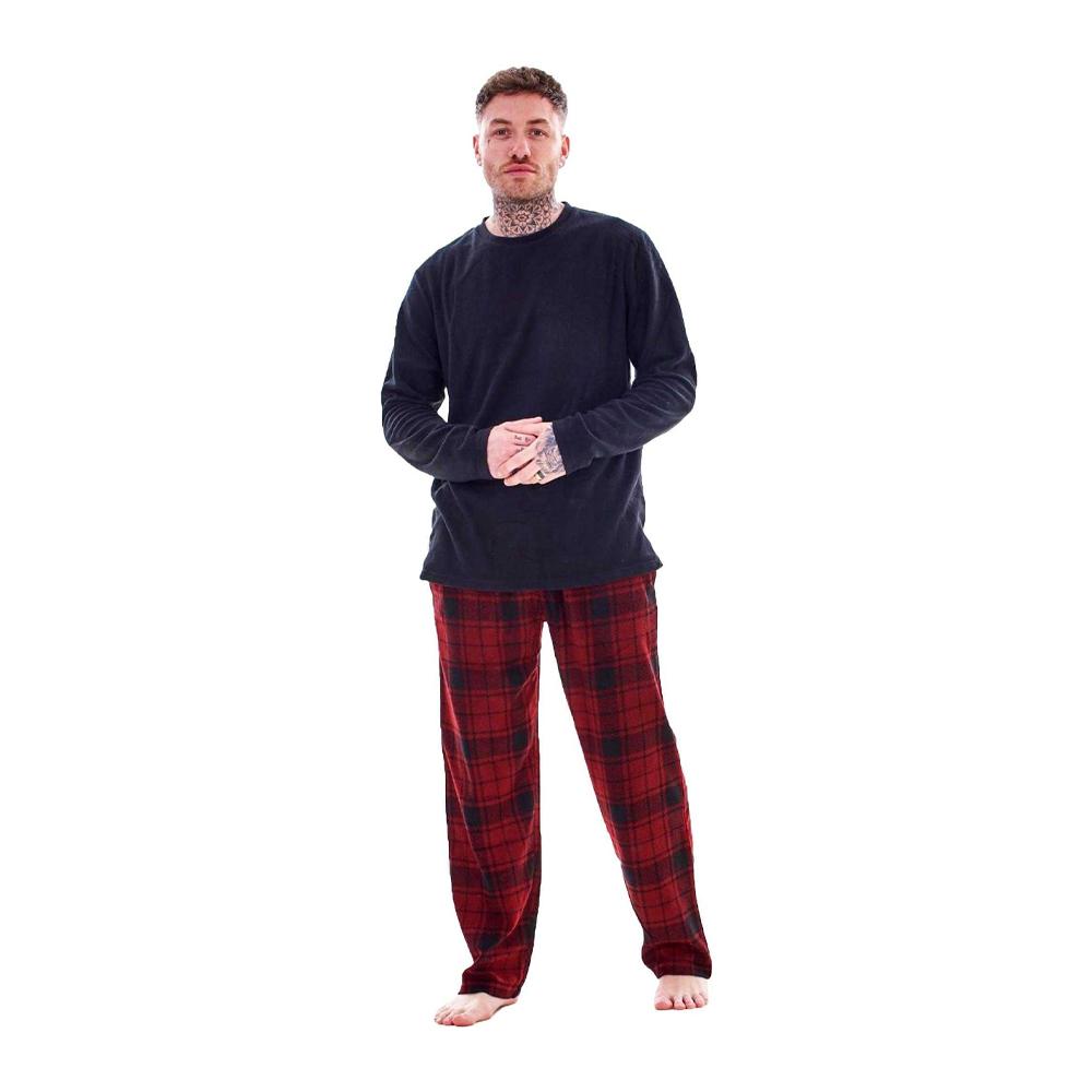 Keanu Mens Checked Microfleece Long Pyjama Set