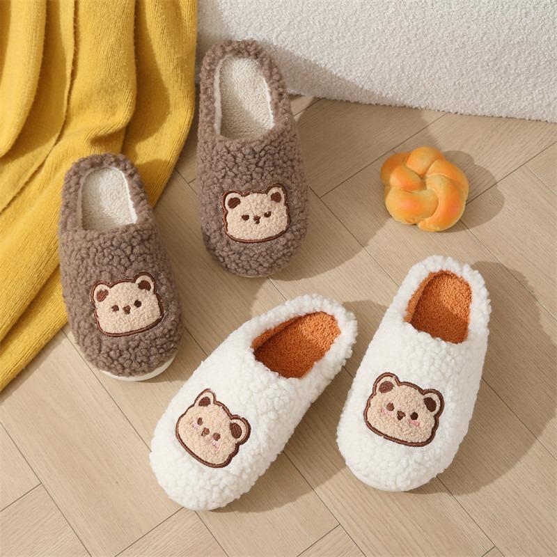 Autumn and Winter New Cartoon Bear Cotton Slippers Household Women's Thick Bottom Indoor Home Plush Slippers Winter