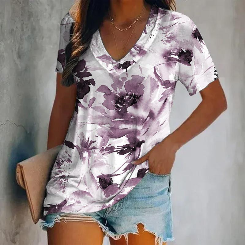 

Women s Short Sleeve T-Shirt Loose Oversized Women s Top Y2K Style T-Shirt Printed Flower Pattern Summer Casual Short Sleeves
