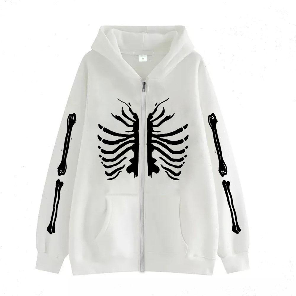 2022 Cross-border Gothic Zipper Sweater Skull Skeleton Printed Cardigan Jacket European and American Street Tide Large Size Hoodie